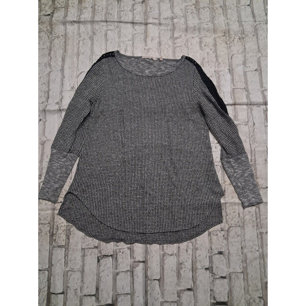 Soft Surroundings Women's Medium Sweater Waffle Knit Crochet Long Sleeve
